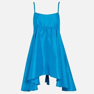 Azeeza Rachel Raw Silk Mini Dress Size Medium NWT Ocean Aqua Blue